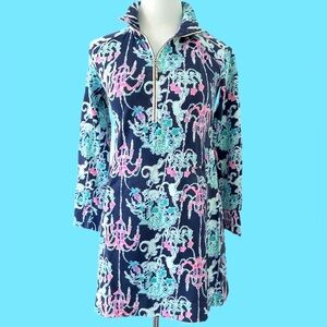 Lilly Pulitzer Navy Pop Up Monkey Trouble Long Sleeve Skipper Dress XS EUC